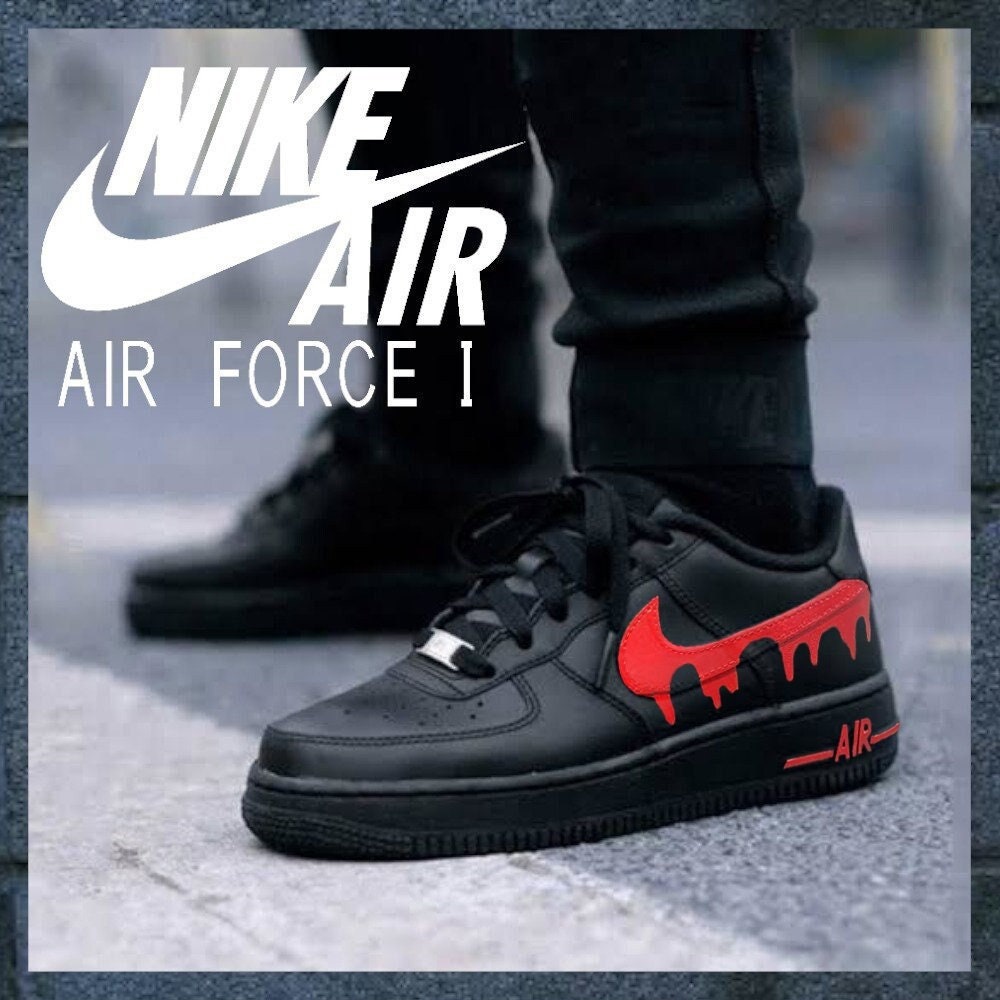 Buy Nike Air Force 1 Custom Handpainted Black and Red Drip Custom Online in  India 