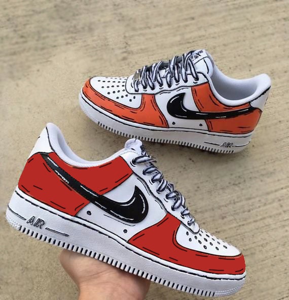 Nike Air Force One Custom MID Cartoon Dipinte A Mano Rosso E Nero ...