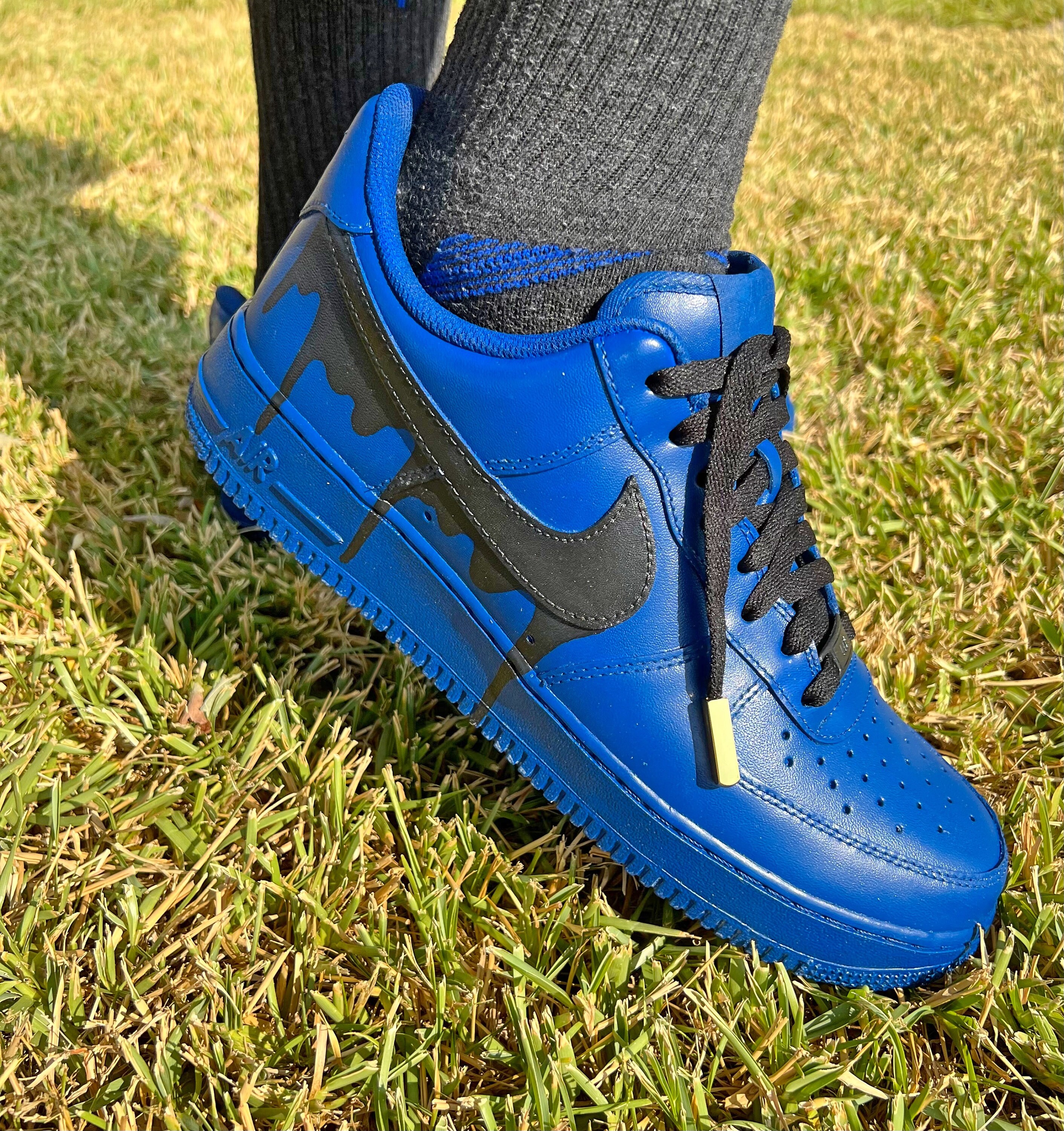 Custom Nike Air Force 1 Low Mid High Men s Blue BLACK Drip Shoes Art Painted Service Etsy UK