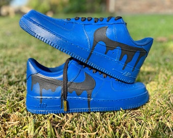 Custom Nike Air Force 1 Low Mid High Men s Blue BLACK Drip Shoes Art Painted Service Etsy Canada