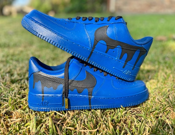 Custom Nike Air Force 1 Low Mid High Men's Blue BLACK Drip Shoes