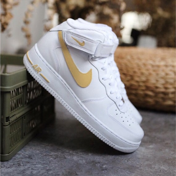 Nike Air Force 1 Mid Black Yellow AF1 Custom Unisex Sneakers for Men & Women