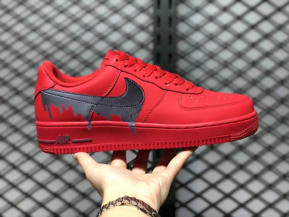 Black Air Force 1 with Red Drip Custom Air Force 1 - Hand Painted