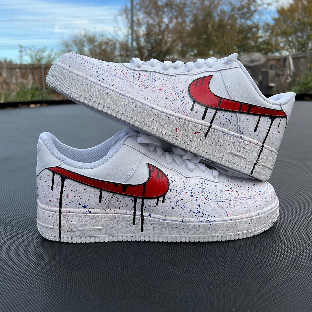Nike Air Force 1 Custom Low Cartoon Red White Blue Shoes Black Outline All Sizes