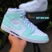 Custom Nike Blue Air Jordan 1 Mid Shoes (Other colors Available) Hand Painted Custom Shoes Service