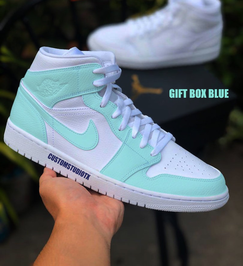 Custom Nike Blue Air Jordan 1 Mid Shoes (Other colors Available) Hand Painted Custom Shoes Service 