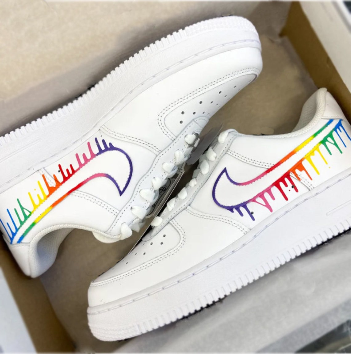 Custom Nike Rainbow Swoosh AF1 Shoes Air Force 1 Hand Painted Sneakers ...