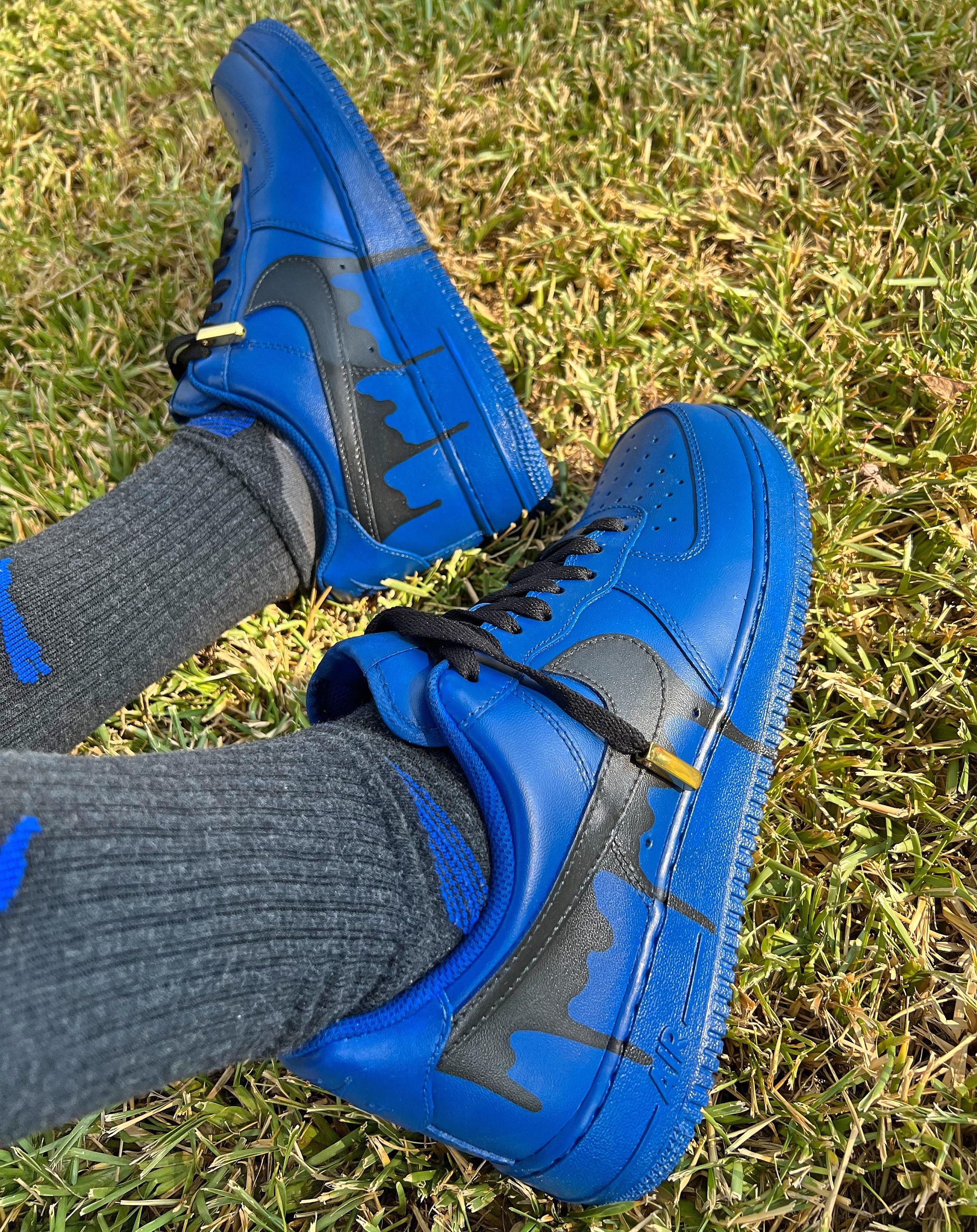 NIKE AIRFORCE 1 DRIP BLACK & BLUE – LzDIAMOND Customs