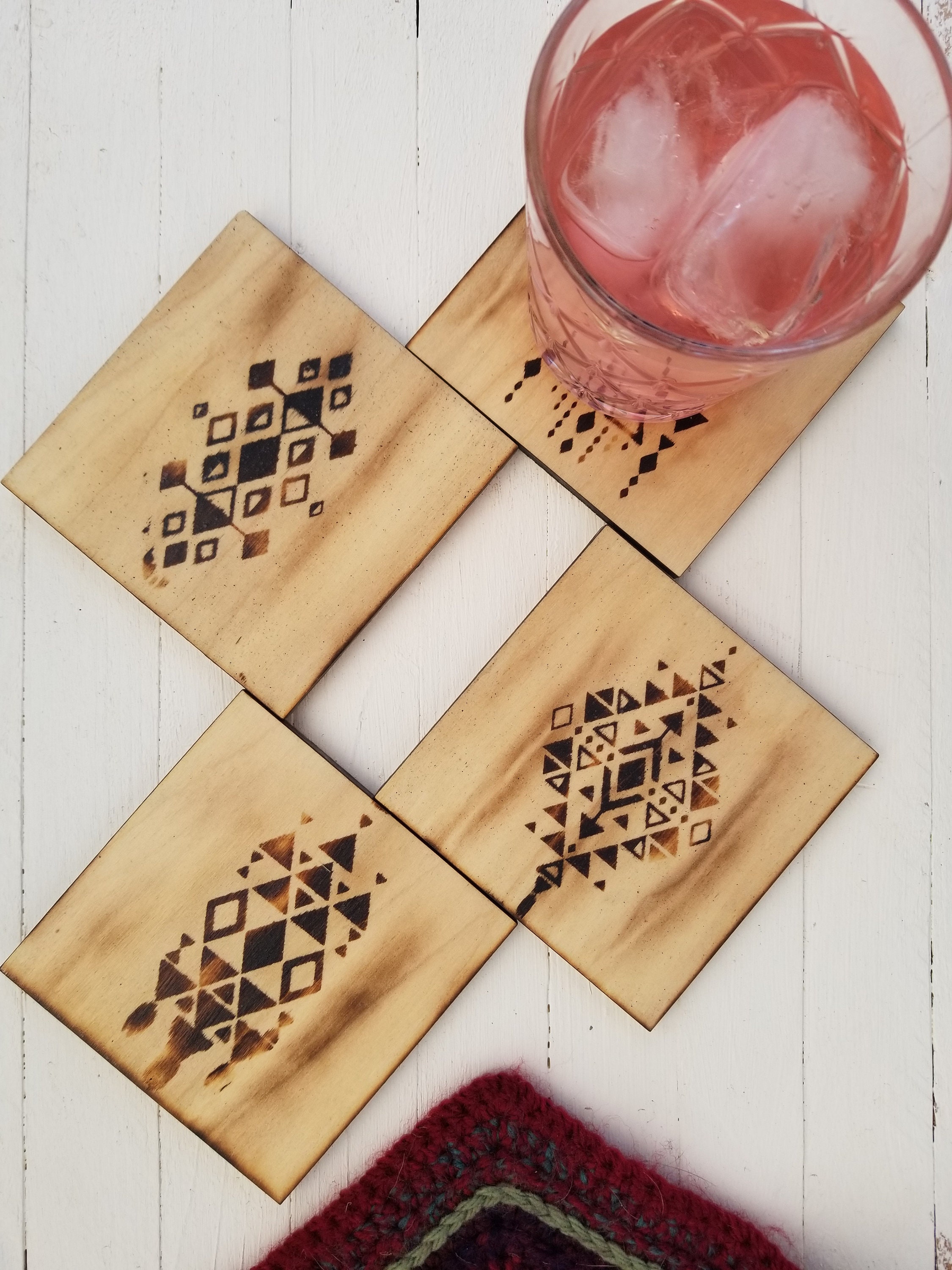 Wood Burned Coasters Set of 4 Wood Burned Coasters with Etsy