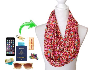 Reißverschluss-Tasche, langer Loop-Infinity-Schal für Pass, Telefon, Schlüssel usw