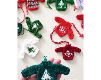 ONE Handknitted Small Mini Tiny Little Christmas Jumper Sweater Tree Decoration Festive Xmas Knit Ornament - Ready to Ship - Choose Pattern