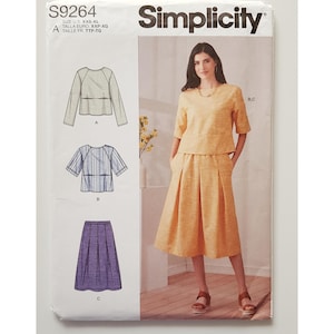 Sewing Pattern Size XXS - XL Skirt &  Shirt / Blouse / Top with short or long sleeves Uncut Unused Simplicity S9264