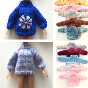 ONE Handknitted Jumper Jersey Sweater for 11 1/2 inch or 29cm fashion dolls regular and curvy size - ready to ship - choose colour