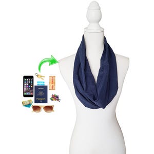 Bufanda infinita/corta con bolsillo y cremallera para mujer, de mezcla de algodón, fabricada en Australia.