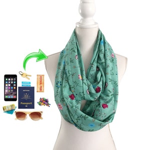 Zip up Pocket Loop Infinity Scarf for passport money ID keys phone Rayon / Viscose Fabric