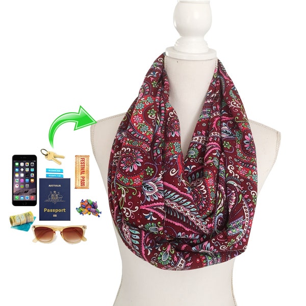 Damen-Reißverschlusstasche Infinity-Schal zum Tragen von Telefongeldschlüsseln usw