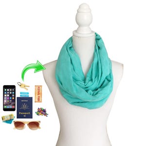 Zip Pocket Loop Infinity Scarf for passport money ID keys phone Rayon Viscose Fabric