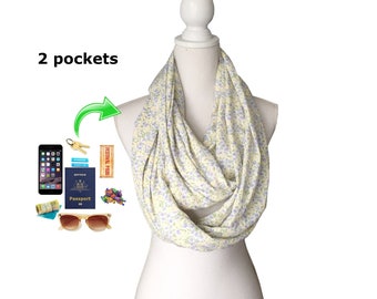 Infinity Scarf with 2 zipped pockets for sanitiser, phone, money, keys, passport etc  Floral Fabric Made in Australia