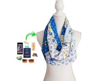 Zip Pocket One Loop Infinity Scarf for phone, money, passport for Spring Summer Autumn Fall