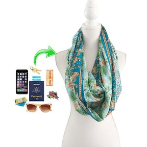 Zip up Pocket Loop Infinity Scarf for passport money ID keys phone Rayon / Viscose Fabric
