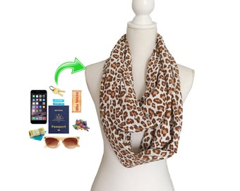 Zip Pocket Loop Infinity Scarf for phone, keys, travel, passport etc Viscose Fabric Mens Womens