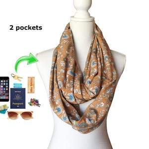 Infinity Scarf with Zipup Pocket  Lightweight Rayon / Viscose Fabric