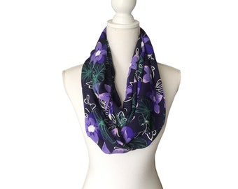 Women's Infinity Scarf for spring summer autumn fall White Purple Green Floral viscose fabric