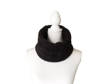 Black Winter Infinity Scarf Furry Fleece Neck Warmer Warm Loop Circle Cowl Snood