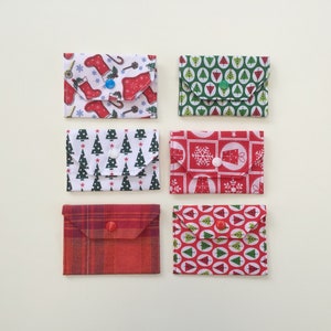 Christmas Gift Card Holder Pouch Sleeve Envelope, Fabric Wrapping Wrap for small Xmas Present, Credit Card Size, Trees Checks Plaid Tartan