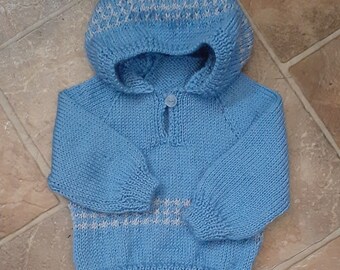 Hand knitted Hoodie, suitable for babies 0-3 months