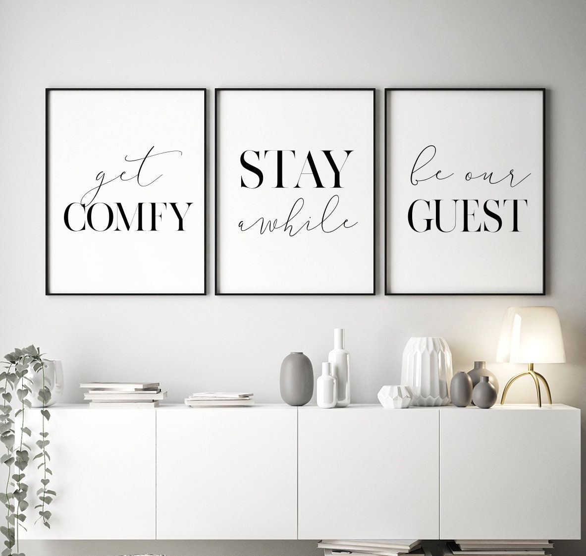 Get Comfy Stay Awhile Be Our Guest Printable Art Set Of 3 Etsy