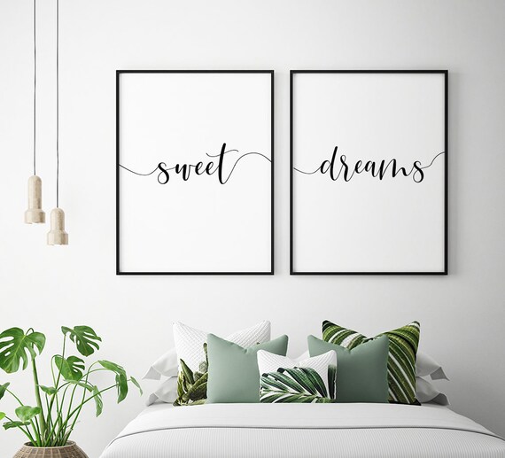 Sweet Dreams Printable Art Set Of 2 Bedroom Decor Above Bed Art Scandinavian Poster Set Bedroom Wall Art Posters Instant Download