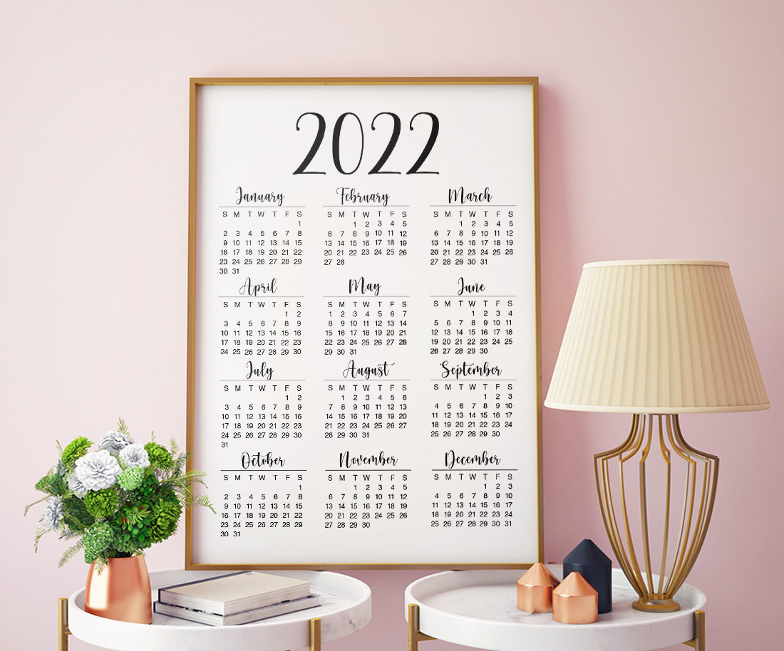 Printable 2022 Yearly Wall Calendar Large 2022 Calendar Etsy