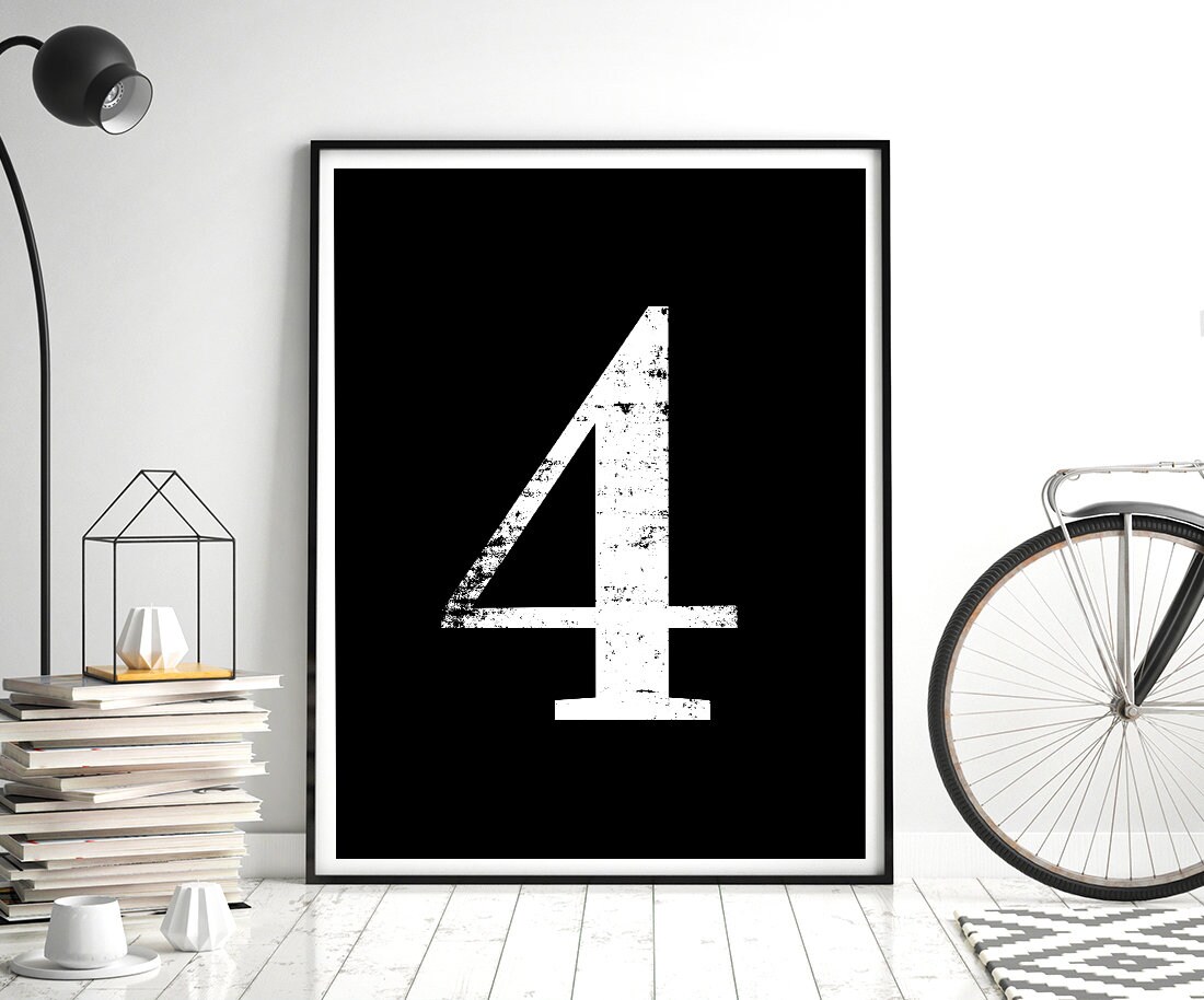 Number 4 Printable Art Number 4 Sign Typography Poster Kid | Etsy