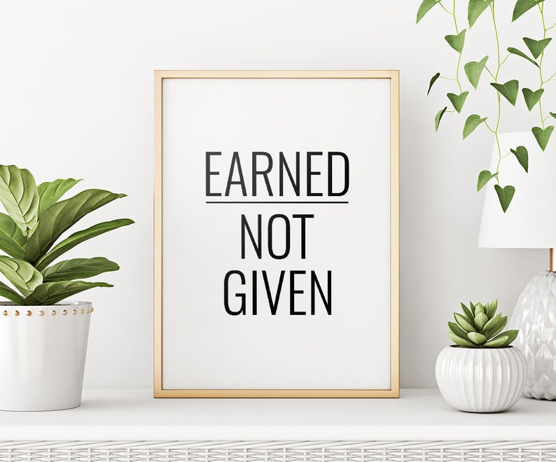 Earned Not Given Printable Art Motivational Quote Printable | Etsy