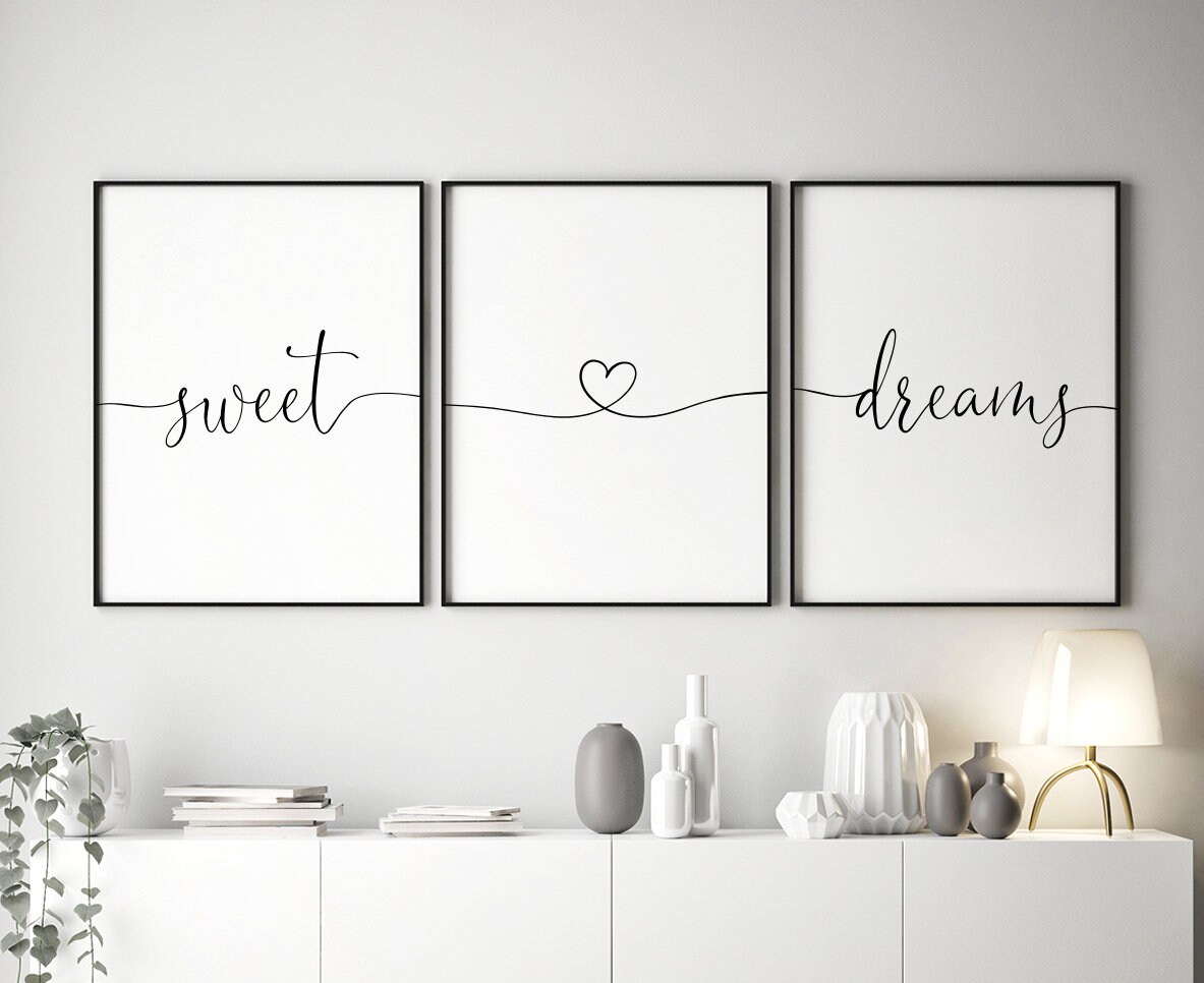 Sweet Dreams Printable Art Set of 3 Wall Art Bedroom Decor Etsy