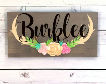 Paper Flower antler name sign