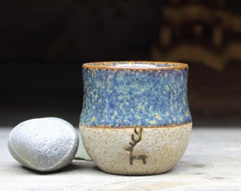 Customised espresso cup, 2.5oz/75mL in the style of Norwegian Viking-era pottery. A handmade pottery cup, made to order.