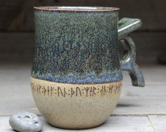 Large Viking Mug, 17oz/500mL Norwegian style with runic inscriptions from archaeology related to family, love & other sayings. Made-to-order
