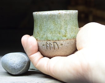 Espresso cup with runic inscriptions from archaeology, 3oz/80mL. Handmade pottery cup inspired by Norwegian Viking history. Made to order.