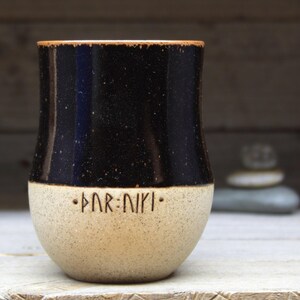 Large Viking tumbler, no handle, 17oz/500mL, with runic inscriptions from archaeology about Gods & magic. A pottery cup, handmade to order. image 5