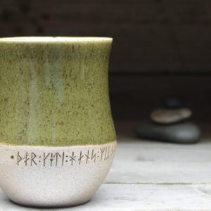 Large Viking tumbler, no handle, 17oz/500mL, with runic inscriptions from archaeology about Gods & magic. A pottery cup, handmade to order. image 6