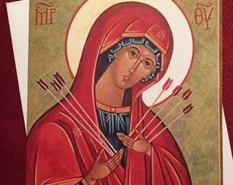 OUR LADY of SORROWS, Mary, Blessed Mother, Catholic, religious, gift, saints, original, Catholic art, Byzantine, Madonna