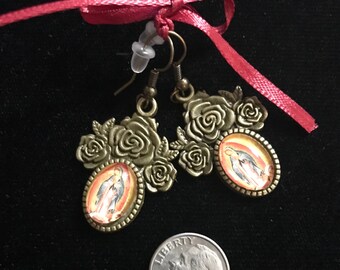 Our Lady of Guadalupe. Blessed Mother, catholic jewelry, religious gifts, icons, earrings, confirmation, graduation, Mother's Day, bridal