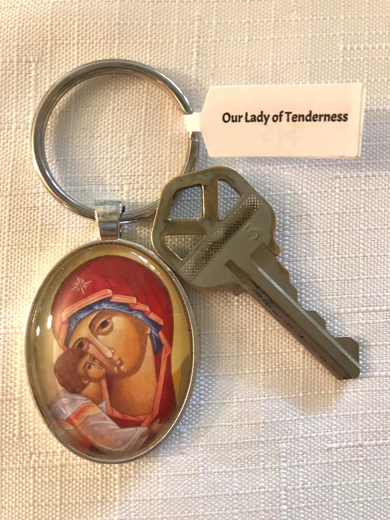Our Lady of Tenderness Blessed Mother Mary virgin Madonna child Jesus religious gift handmade keychain birthday Christmas saint Christ image 1