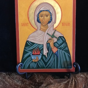 St. Bridget Ireland Brigid saint original icon byzantine Catholic religious gift Irish sacred art hand-painted homemade