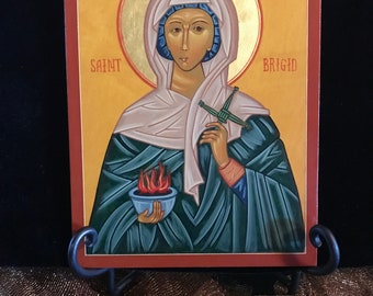 St. Bridget Ireland Brigid saint original icon byzantine Catholic religious gift Irish sacred art hand-painted homemade
