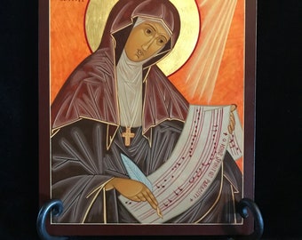 Saint Hildegard, Catholic saint, icon, original icon, religious icon, religious gift, Byzantine, sacred art, Bingen, Benedictine, mystic