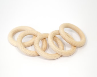 5 Holzringe rund 56mm natürlich • unbehandelt & umweltfreundlich •  Greifring für Baby Geschenk