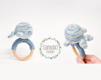 Owen der Rasselwal • Amigurumi Häkelanleitung Greifring von Sameko Design • PDF DOwnload Deutsch • Wal Baby häkeln • Geschenk zur Geburt